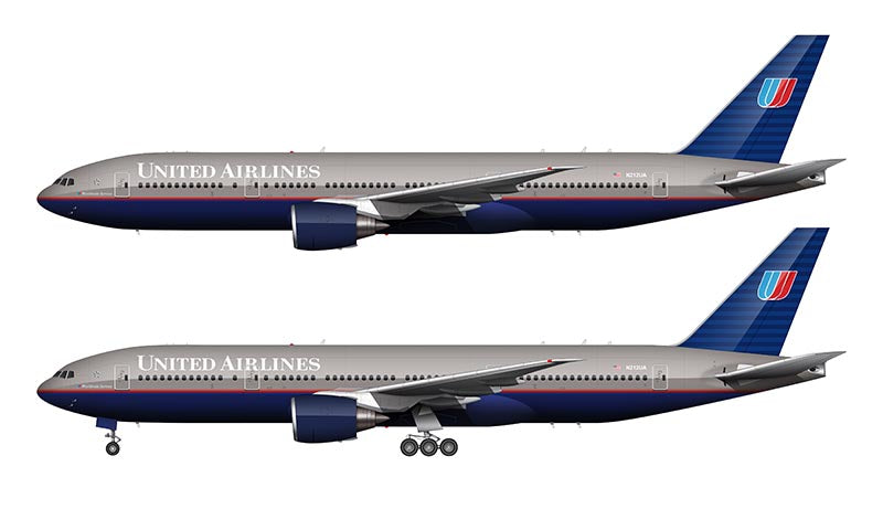 United Airlines Boeing 777-224/ER Illustration (Battleship Gray Livery)