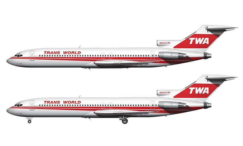 Trans World Airlines Boeing 727-231 Illustration (Dual Stripes Livery)