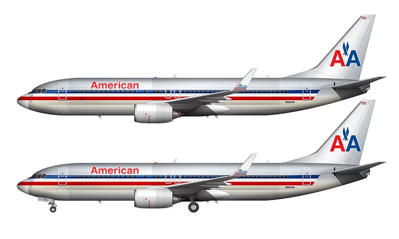 American Airlines Boeing 737-823 Illustration (Bare Aluminum Livery)