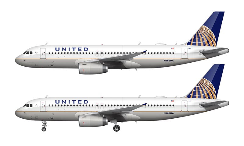 United Airlines Airbus A320 Illustration (Continental Globe Livery)