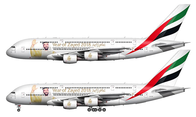 Emirates Airbus A380-800 Illustration (Year of Zayed 2018 Livery)